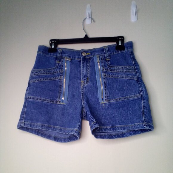 CJ Jeans Shorts Juniors 5 90s Y2K Zipper Detail Pockets Denim Blue - Picture 1 of 13